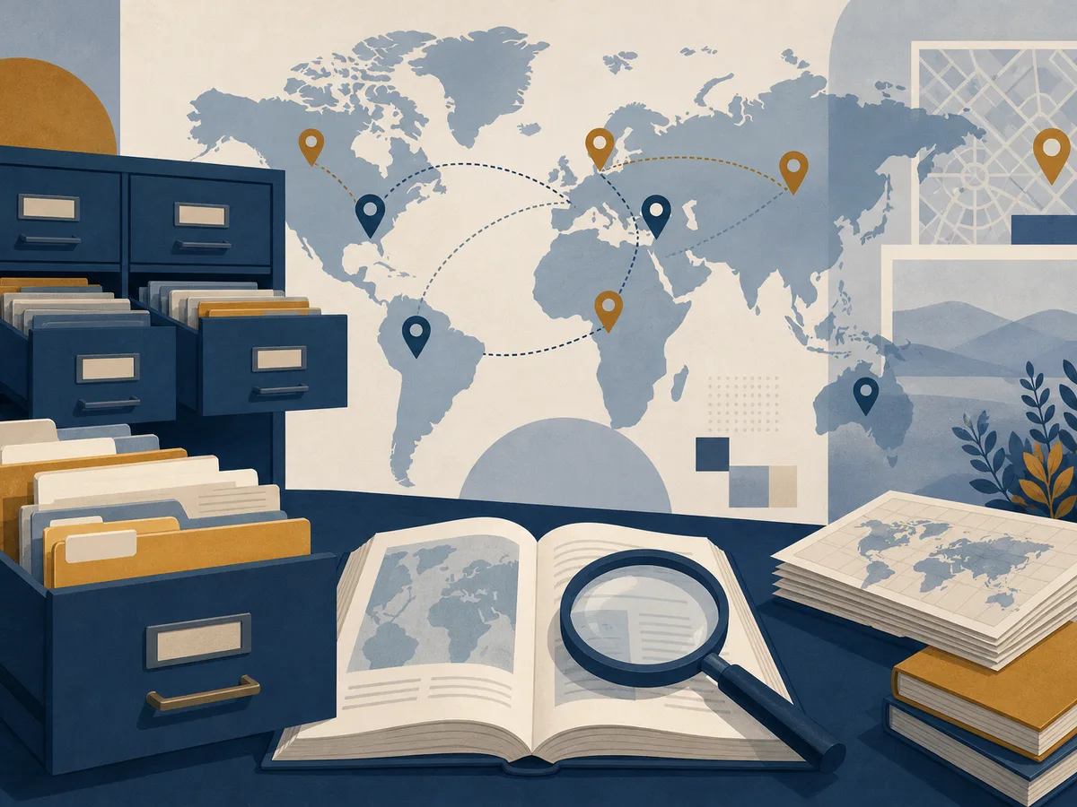 Illustration of jurisdiction map markers and public record folders